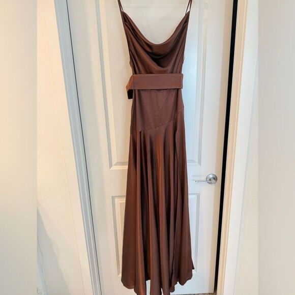 NEW BRINX AND BANCO Leo ChocolateBrown Silk-Blend Maxi Dress, size S - Picture 9 of 12